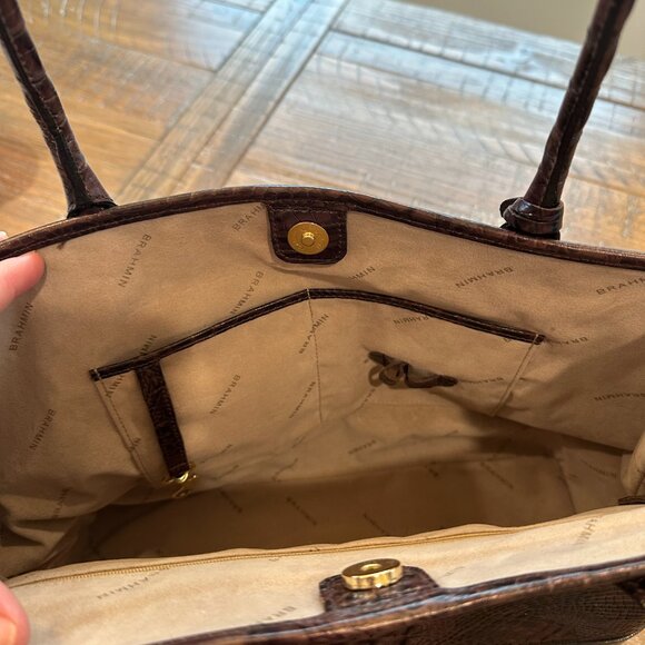 Brahmin Leopard Haircalf & Croc-Embossed Leather Satchel - Picture 6 of 8